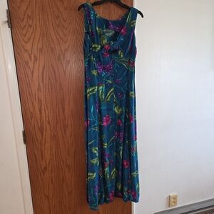 Vintage SL Fashion Turquoise Maxi Dress Size 12